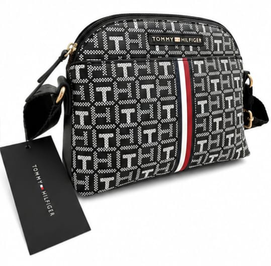 Bolso Original Tommy Hilfiger TH Monogram Crossbody Camera Bag Negro/Blanco