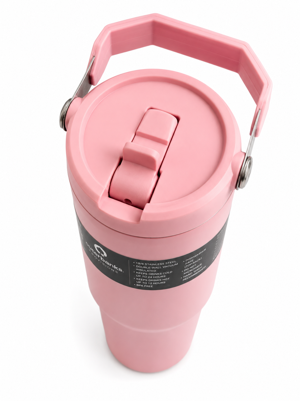 Termo Outerbanks Provisions 29 oz de Acero Inoxidable con Popote y Asa – Rosa