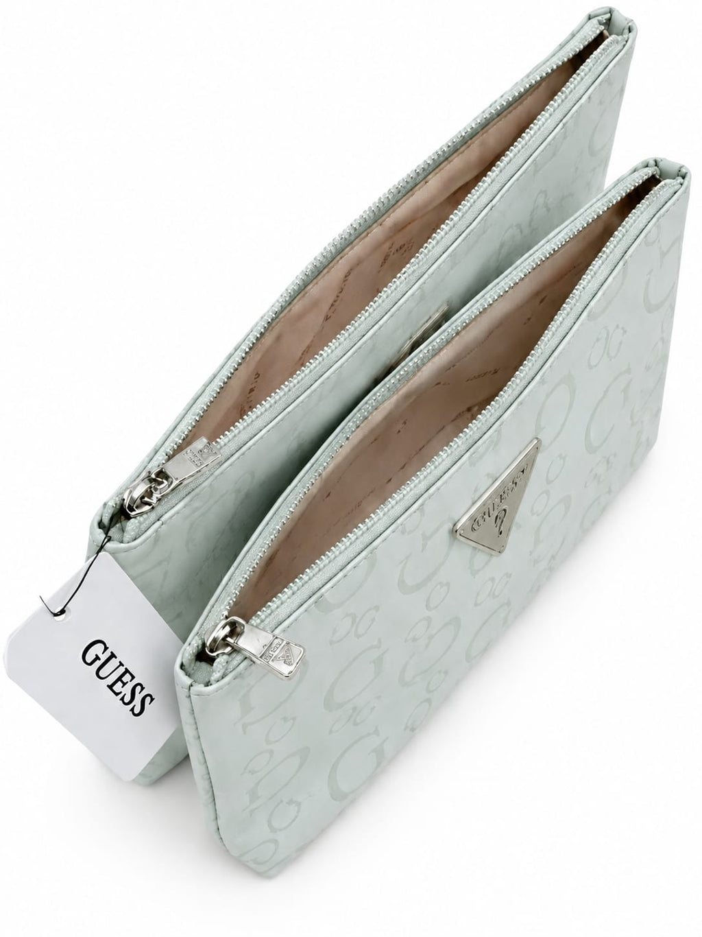Set de Cosmetiqueras GUESS Original 2 Piezas con Monograma G Color Azul Hielo