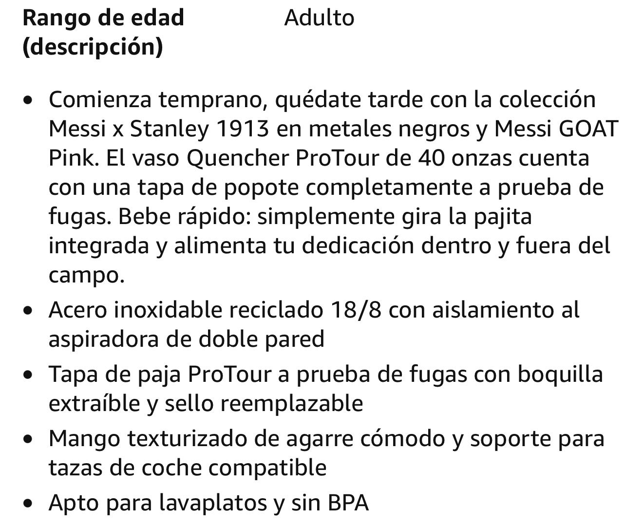 Vaso Stanley Quencher Protour de 40 onzas, Colección Messi