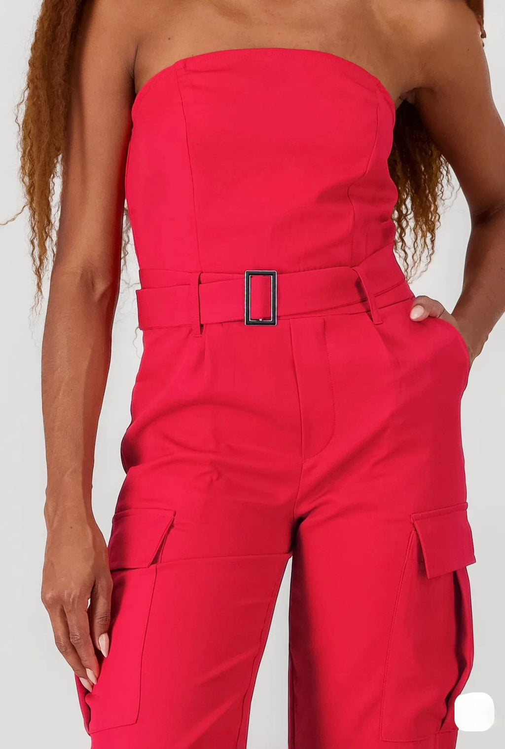 Jumpsuit Strapless Cargo Rojo Para Dama Con Cinturón