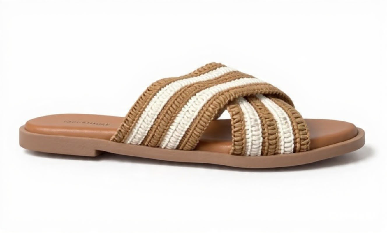 Sandalia Slide MIA Amore de Tiras Cruzadas Tejidas Café/Blanco para Mujer