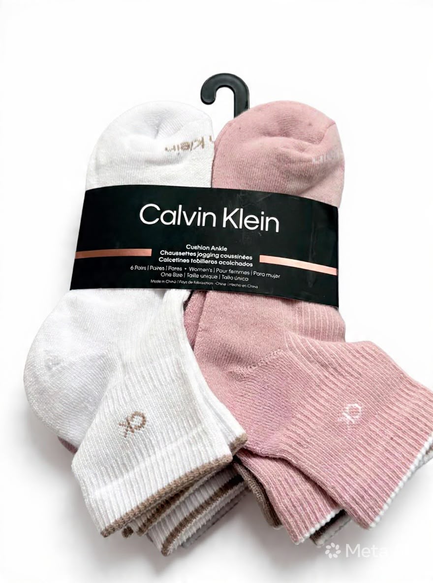 Calcetas Tobilleras Calvin Klein para Mujer – Paquete de 6 Pares Blanco/Rosa/Café