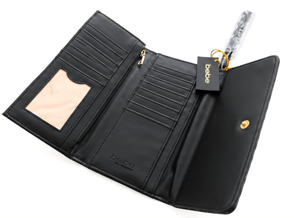 Cartera Bebe para Mujer Negra con Monograma y Logotipo Dorado