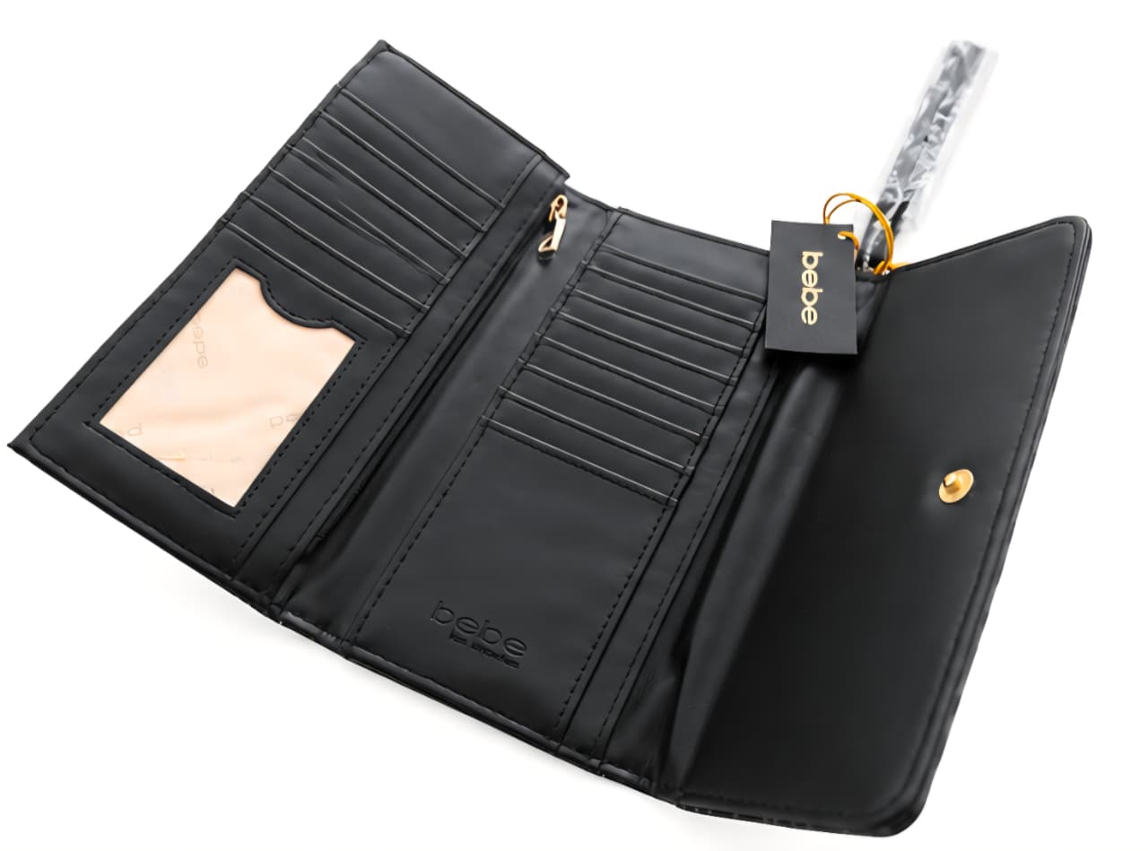 Cartera Bebe para Mujer Negra con Monograma y Logotipo Dorado