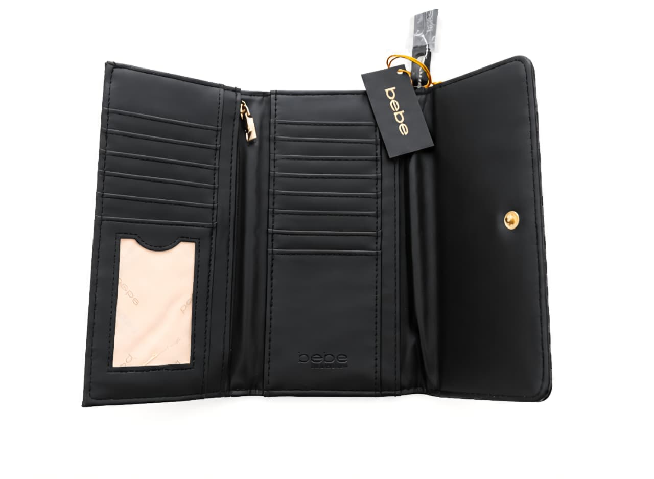 Cartera Bebe para Mujer Negra con Monograma y Logotipo Dorado