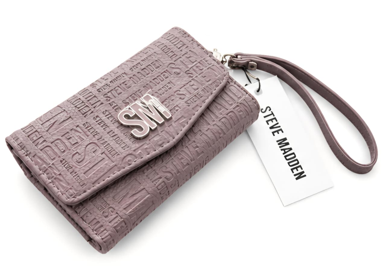Cartera Steve Madden Wristlet SM Logo Grabado Color Malva