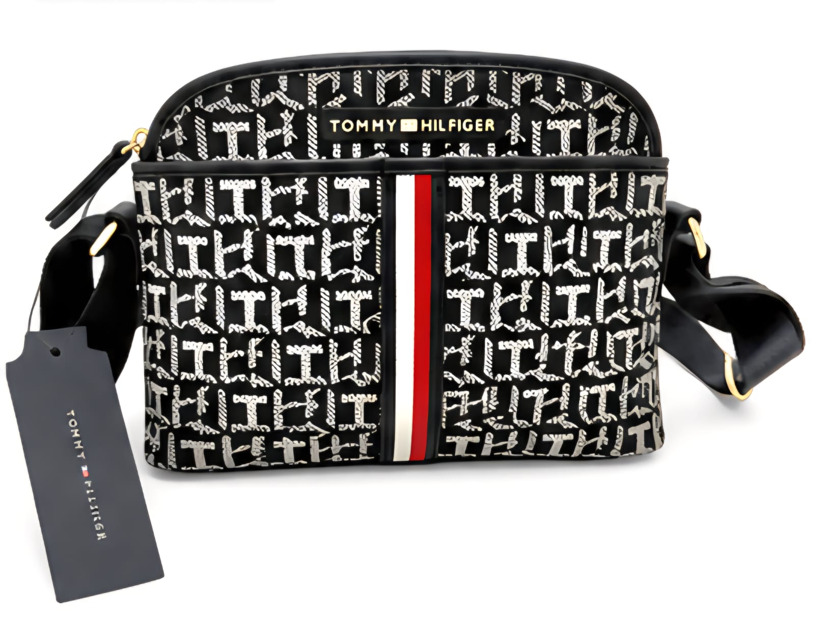 Bolso Original Tommy Hilfiger TH Monogram Crossbody Camera Bag Negro/Blanco