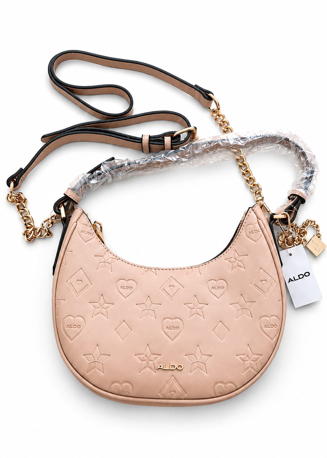 Bolso ALDO Shoulder Bag Rosa con Grabado de Corazones y Estrellas